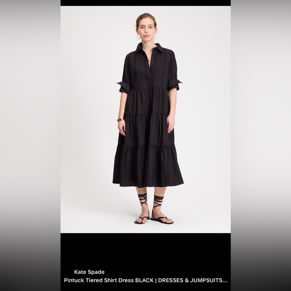 kate spade Black Pintuck Tiered Shirt Midi Dress